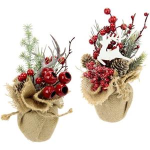 I.GE.A. Winterse kunstplant Weihnachtsgesteck in Jute, Weihnachtsdeko im 2er Set(set)