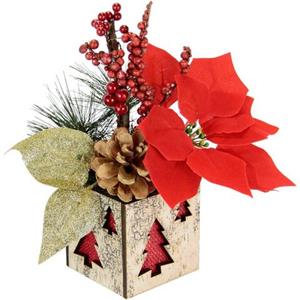 I.GE.A. Winterse kunstplant Gesteck mit Poinsettia im Topf, Weihnachtsstern, Weihnachtsdeko,