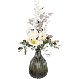 I.GE.A. Winterliche Kunstpflanze "Gesteck mit Amaryllis in Vase aus Keramik, Kunstblumen-Arrangement,"