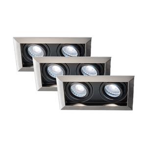 HOFTRONIC™ Set van 3 Durham dubbele inbouwspots RVS - 6000K daglicht wit licht - GU10 - 5 Watt 400 lumen - Kantelbaar - IP20 - inbouwspot vierkant