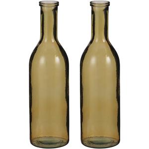 Mica Decorations Set van 2x stuks transparante/okergele fles vaas/vazen van eco glas 15 x 50 cm -