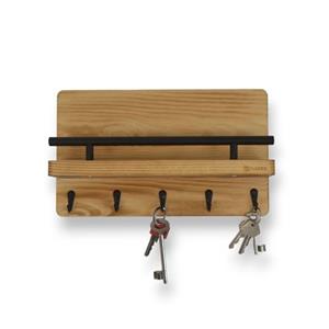 FLOKOO  Sleutelrekje - Sleutelkastjes - Vijf Sleutelhaken 30 X 18 Cm - Beukenhout