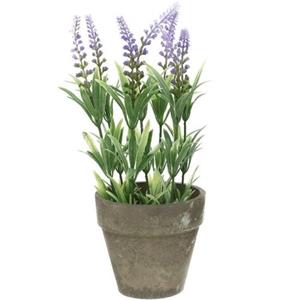 Bellatio Flowers & Plants Kunstplant - Lavendel - Grijze Pot - 25 Cm