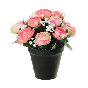 Louis maes Kunstbloemen Plant In Pot - Roze/wit Tinten - 20 Cm