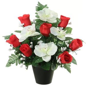 Louis maes Kunstbloemen Plant In Pot - Wit/rood - 28 Cm