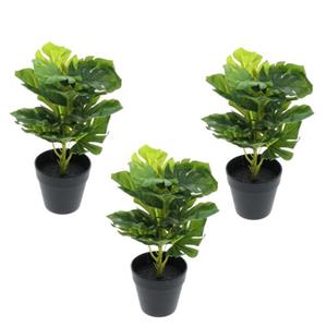 GreenDream Set Van 3 Mini Monstera - Gatenplant - Kunstplanten 30 Cm