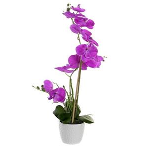 Items Kunstplant Orchidee - Roze Bloemen - Witte Pot - H60 Cm