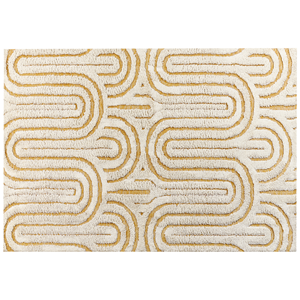 beliani Teppich aus Baumwolle weiß/cremeweiß gelb 160 x 230 cm abstraktes Muster Perai - Weiß