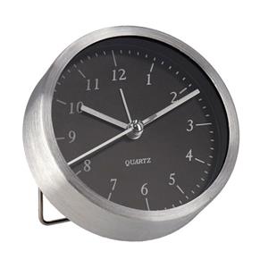 Gerimport Wekker/alarmklok analoog - zilver/zwart - aluminium/glas - 9 x 2,5 cm - staand model -