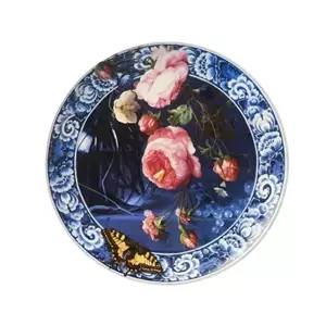 Heinen Delfts Blauw  Wandbord Bloemen van de gouden eeuw d26.5cm