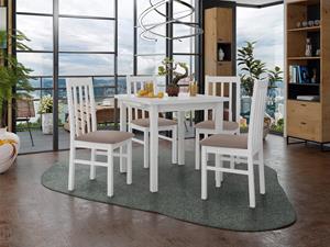 Mobistoxx Eettafel ALITORA 80>110 cm wit met 4 stoelen en taupe kussens