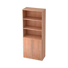 JENA combi-boekenkast, 5 OH, 3 open vakken + 2 deuren, B 800 x D 420 x H 2004 mm, notendecor