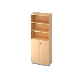 Combi-boekenkast, 6 OH, 3 open vakken + 2 afsluitbare deuren, B 800 x D 420 x 2210 mm, ahorndecor