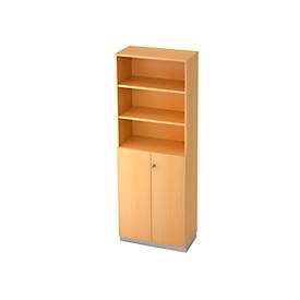 Combi-boekenkast, 6 OH, 3 open vakken + 2 afsluitbare deuren, B 800 x D 420 x 2210 mm, beukendecor