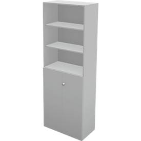 Schäfer Shop Genius TETRIS WALL combi-boekenkast, 6 OH, 3 open vakken + 2 deuren, B 800 x D 440 x H 2250 mm, lichtgrijs