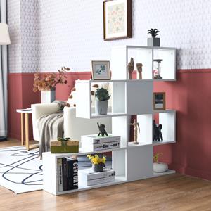 Costway Ladder Boekenkast met 5 Planken en Deuren Decoratieve Houten Planken voor Woonkamer en Kantoor (Wit)
