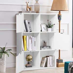 Bücherregal mit 6 Faecher, 3 Türen, Standregal 60 x 29 x 90 cm weiss, Büroregal freistehend, Aktenregal Ordnerregal Aufbewahrungsregal - Costway