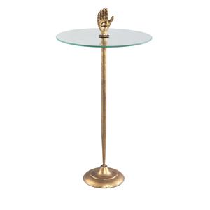 PTMD Collection Menda Gold metal sidetable glass top middle hand