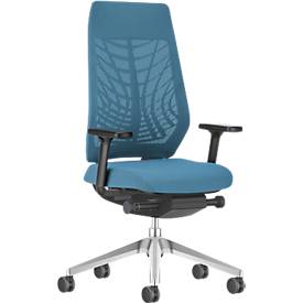 Interstuhl JOYCE is3 bureaustoel, synchroonmechanisme, armleuningen, FlexGrid lendensteun, netrugleuning, vlakke zitting, zwart/pastelblauw