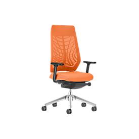 Interstuhl JOYCE is3 bureaustoel, synchroonmechanisme, armleuningen, FlexGrid lendensteun, netrugleuning, vlakke zitting, lichtgrijs/oranje