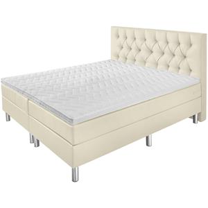 ERWIN M. Boxspringbed Basic Synthetisch leer, hoofdbord Chesterfield; 180x200x63 cm (BxLxH); parelmoerwit; hard