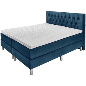 ERWIN M. Hotelbed Standard Velours, hoofdbord Chesterfield; 200x200x58 cm (BxLxH); donkerblauw; medium