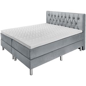 ERWIN M. Boxspringbed Basic Velours, hoofdbord Chesterfield; 200x200x63 cm (BxLxH); lichtgrijs; hard