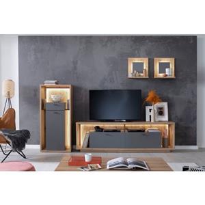 MCA furniture Lowboard "Lizzano", TV Möbel für TV bis 80 Zoll mit 3D Rückwand, wahlweise mit Beleuchtung