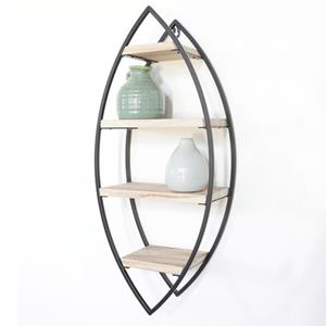 vivol Design-Metall-Wandregal - Schwarz - 26 x 60 cm - Oval mit 4 Holzböden - Schwarz