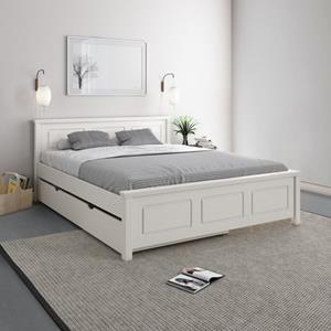 Lüttenhütt Bett ""ERIK ", optional mit Schublade, in mehreren Größen", zertifiziertes Massivholz, Landhausstil mit Kassettenoptik