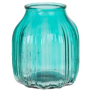 Bellatio Bloemenvaas klein - turquoise blauw - transparant glas - D14 x H16 cm -