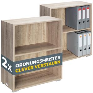 Bücherregal 77x60x28cm 2x Holz 2 Fächer Boden Höhenverstellbar 150kg Belastbarkeit Kippschutz Bücher Büro Wohnzimmer Standregal Regal Eiche - Casaria