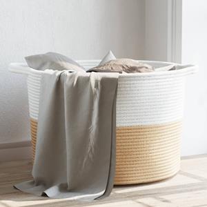 Bonnevie - Wäschekorb Beige und Weiß Ø55x36 cm Baumwolle vidaXL480536