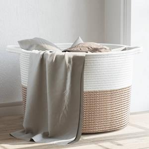 Bonnevie - Wäschekorb Braun und Weiß Ø55x36 cm Baumwolle vidaXL102211