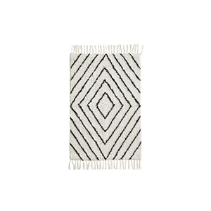 Madam Stoltz-collectie Getufte katoenen badmat met ruit patroon, Off white, zwart