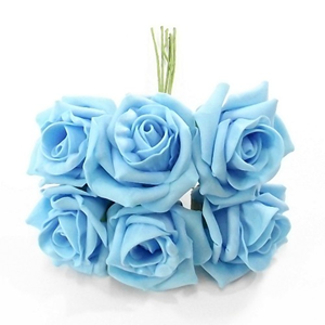 Decoflorall foam roos Princess Kleurvast Lichtblauw 6 cm. BUNDEL 6 Baby blauw