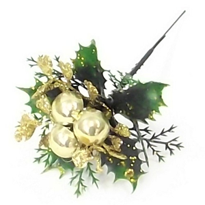 Decoflorall KerstbijstekerGouden balletjes, blad en hulst / DOOS96 Kerstbijsteker