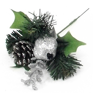 Decoflorall KerstbijstekerZilver Pomegranite Dennenappel / stuk Kerstbijsteker