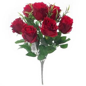Decoflorall Sweety rose Roos CRINKLED ROSEBUD BUSH WITH GRASS RED ZijdeRoos boeket