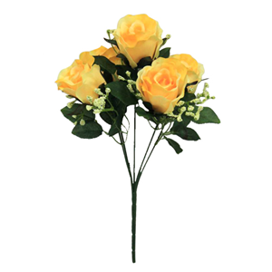 Decoflorall Sweety Rose Roos Rozenboeketje (5 knop) met Gips 31cm. Yellow gele roosjes