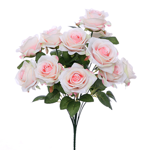 Decoflorall Zijde Rozen 42cm. LARGE OPEN ROSE BUSH CREAM/PINK/PEACH Grote bloem