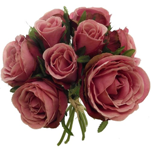 Decoflorall Zijde Rozen MIXED ROSE BUNDLE (9 HEADS) VINTAGE PINK Grote bloem