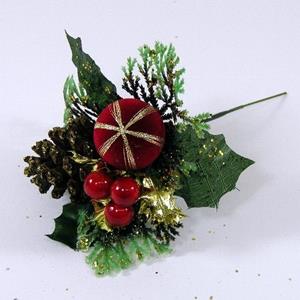 Decoflorall KerstbijstekerRode +goud Bal Dennenappel besjes / stuk Kerstbijsteker