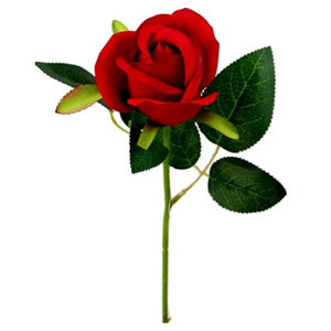 Decoflorall Rode roos Valentijnroos Zijde korter /stuk SINGLE SHORT STEM ROSEBUD RED met blad