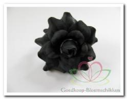 Decoflorall Rose head zwart zijde +/- 4 cm./stuk Rose head zwart zijde +/
