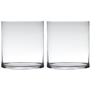 Merkloos Set van 2x stuks transparante home-basics cylinder vorm vaas/vazen van glas 30 x 25 cm -