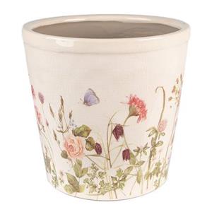 Clayre & Eef Bloempot Ø 21x19 cm Roze Beige Keramiek Bloemen Bloempot