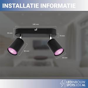 Tweevoudige kantelbare&draaibare plafondspot - met gu10 Philips Hue white&color - zwart