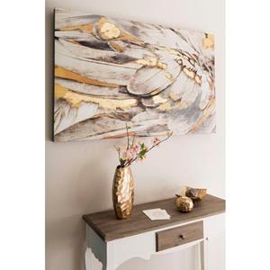 Myflair Möbel & Accessoires Ölbild "Gemälde Federn, weiß/goldfarben", Bild auf Leinwand, 80x120 cm, Wohnzimmer