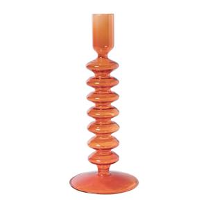 Xenos Glazen kandelaar rib - oranje - ø9x21.5 cm